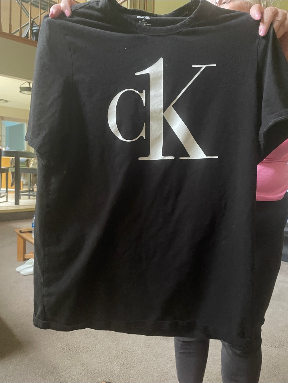 Calvin Klein long Black Tee with Silver CK Logo